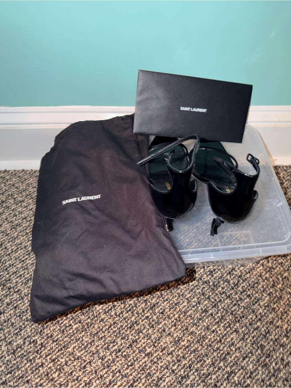 Saint Laurent Glossy Black Patent Ankle-Strap Heels - Picture 14 of 16